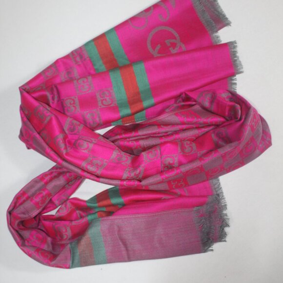 Authentic Gucci Wrap 35% Silk 65% Cashmere Stole Shawl Multicolor Used - Picture 12 of 13